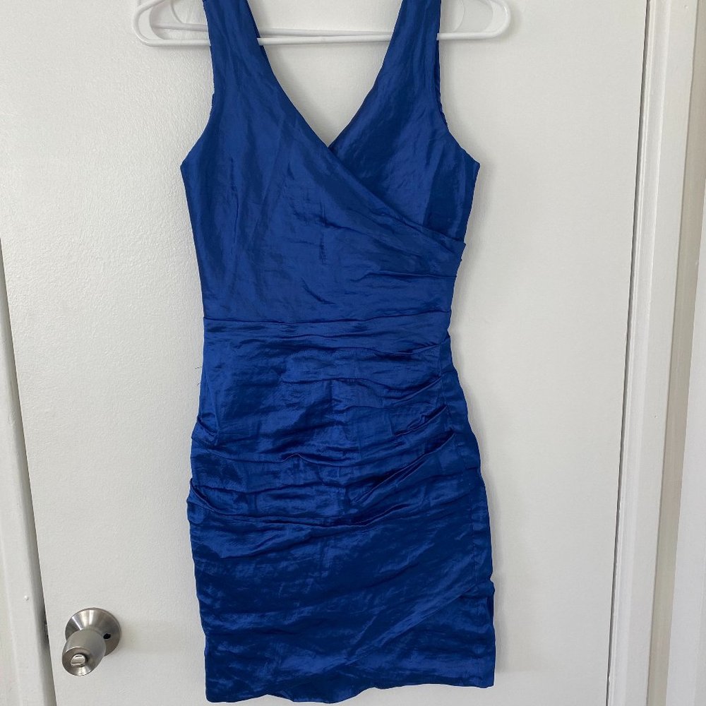 Nicole Miller Ruched Blue Metallic Dress